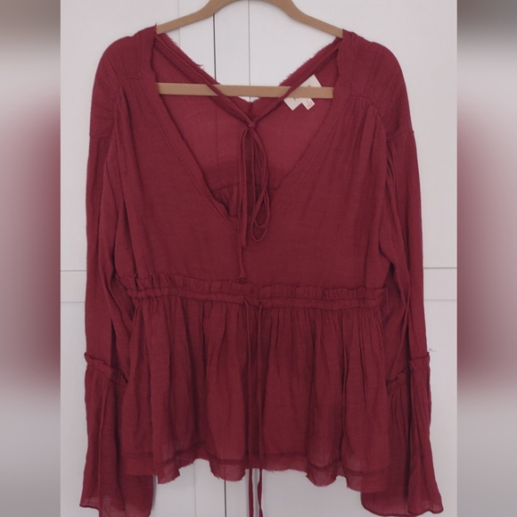 Anthropologie Peach Love Babydoll Juliet Sleeves Drawstrings Romantic Top Sz S - Picture 2 of 15